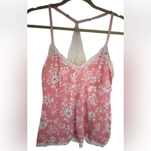 Floral Pink Lace Trim Women's Top size M